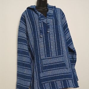 Unisex Blue Striped Baja Hoodie Size XL GUC